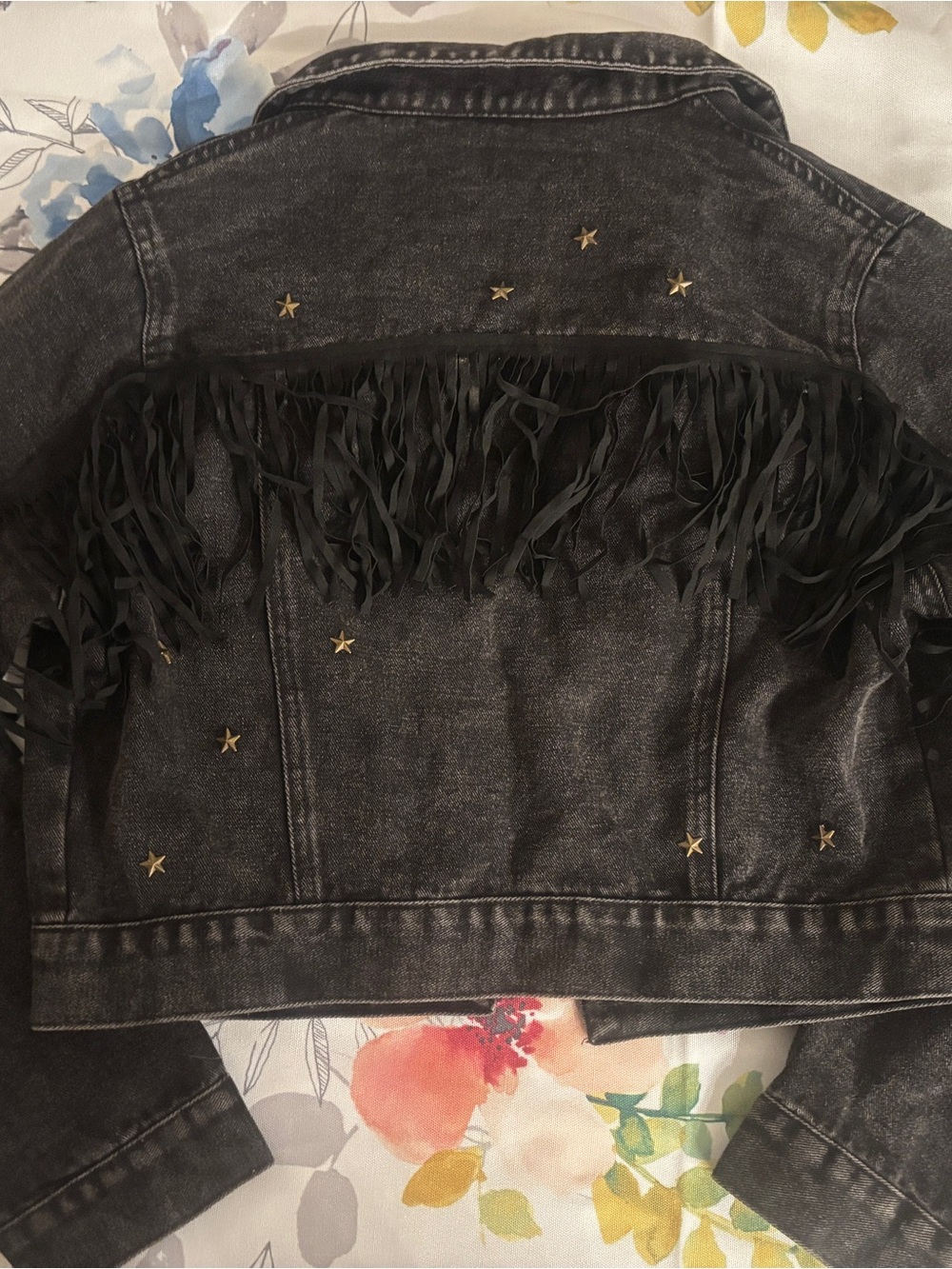 Black Washed Denim-Jean Jacket with Star Stud Details - Picture 3 of 4